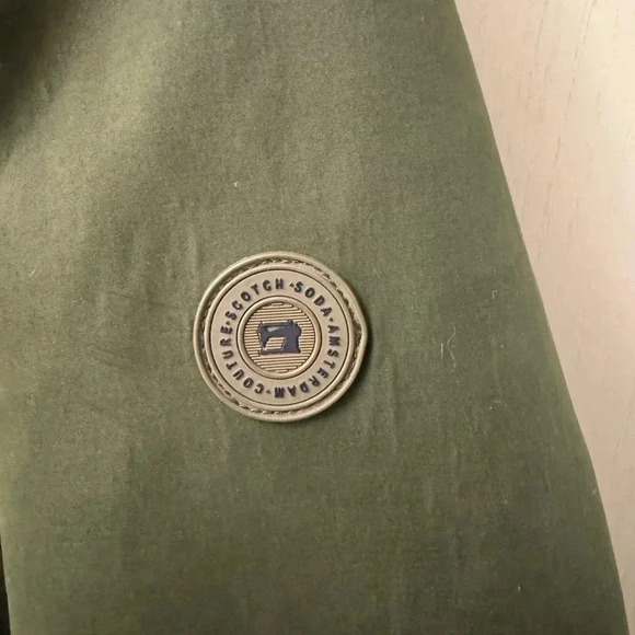 Vintage Forest Green Scotch & Soda Parka Jacket Removable Hood Hidden Buttons - Picture 2 of 12